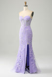 Lilla sirena Sweetheart Corsetto Appliques Prom Dress con fessura laterale