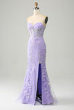 Elegante sirena Sweetheart abito da ballo corsetto azzurro con appliques
