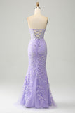 Lilla sirena Sweetheart Corsetto Appliques Prom Dress con fessura laterale