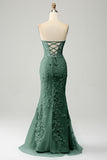 Elegante sirena Sweetheart abito da ballo corsetto azzurro con appliques