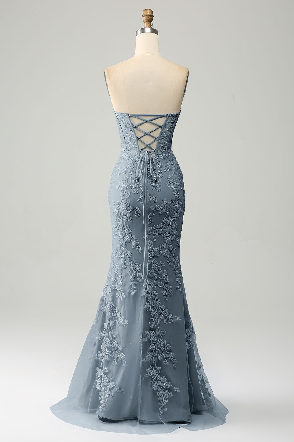 Elegante sirena Sweetheart abito da ballo corsetto azzurro con appliques