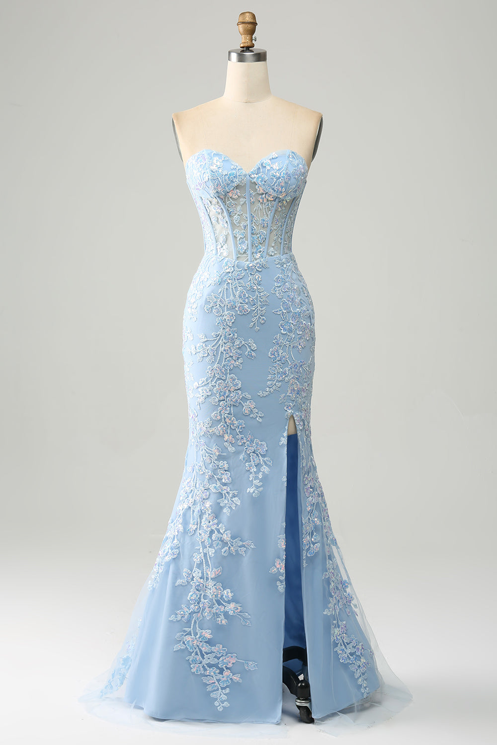 Lilla sirena Sweetheart Corsetto Appliques Prom Dress con fessura laterale