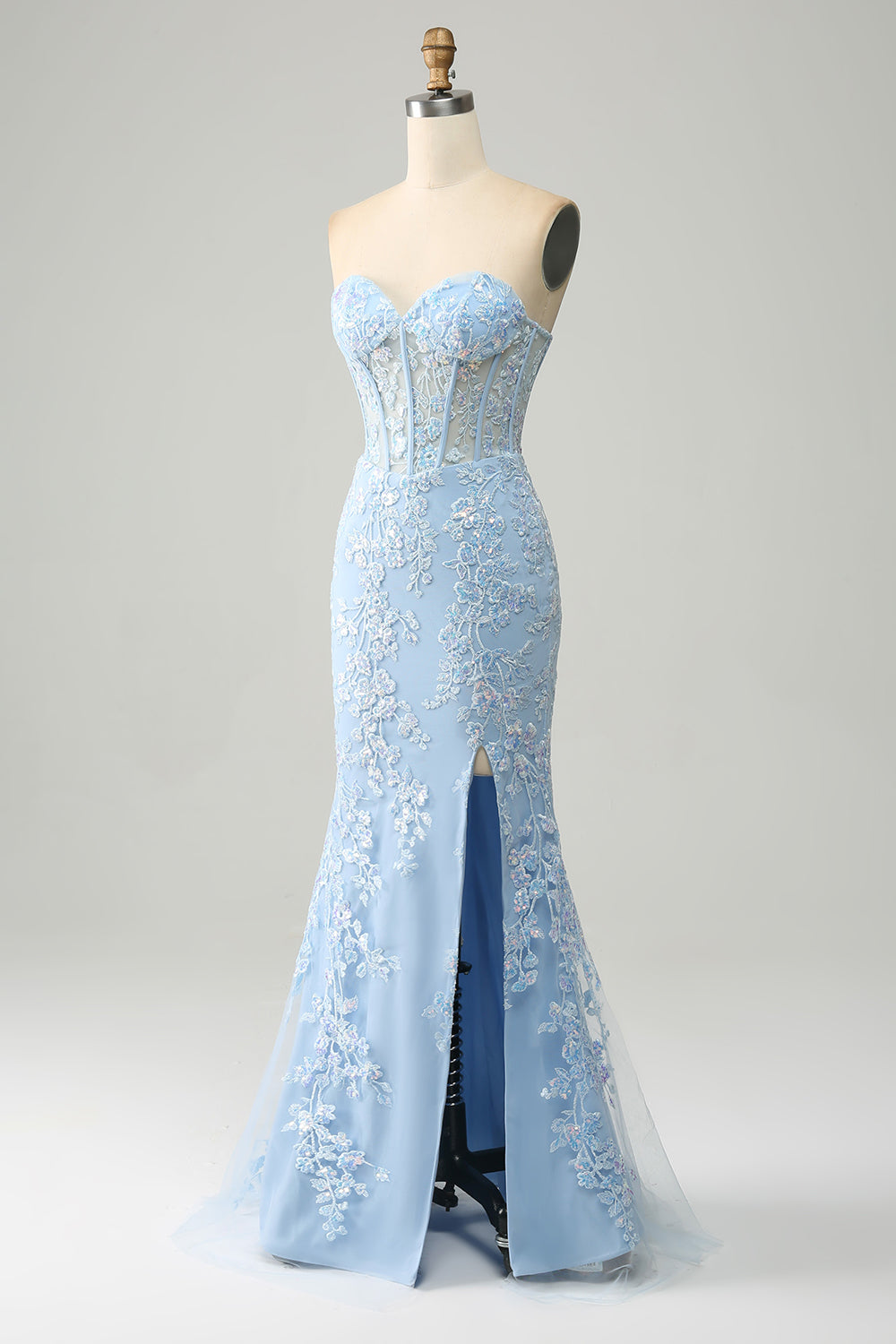 Lilla sirena Sweetheart Corsetto Appliques Prom Dress con fessura laterale