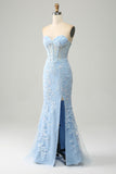 Lilla sirena Sweetheart Corsetto Appliques Prom Dress con fessura laterale