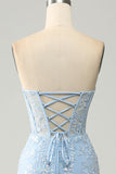 Lilla sirena Sweetheart Corsetto Appliques Prom Dress con fessura laterale