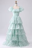 Verde Abito da ballo a balze con corsetto