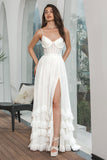 Semplice abito da festa di fidanzamento corsetto in chiffon bianco arruffato con fessura