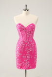 Scintillante fucsia Sweetheart corsetto Abiti Da Laurea con applique