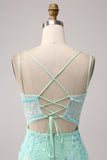 Sirena verde Spaghetti Straps Paillettes Abito da ballo lungo con fessura