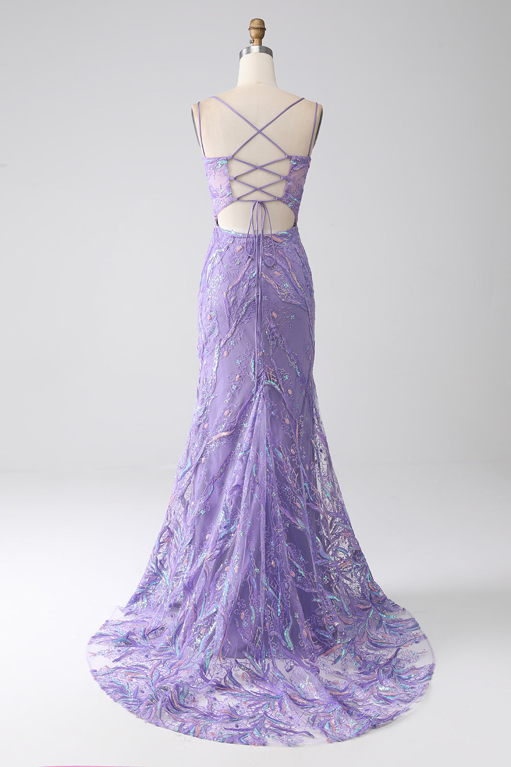 Sirena verde Spaghetti Straps Paillettes Abito da ballo lungo con fessura