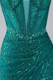 Verde scuro Scintillante Sirena Spalline sottili Corsetto Abito da ballo con fessura