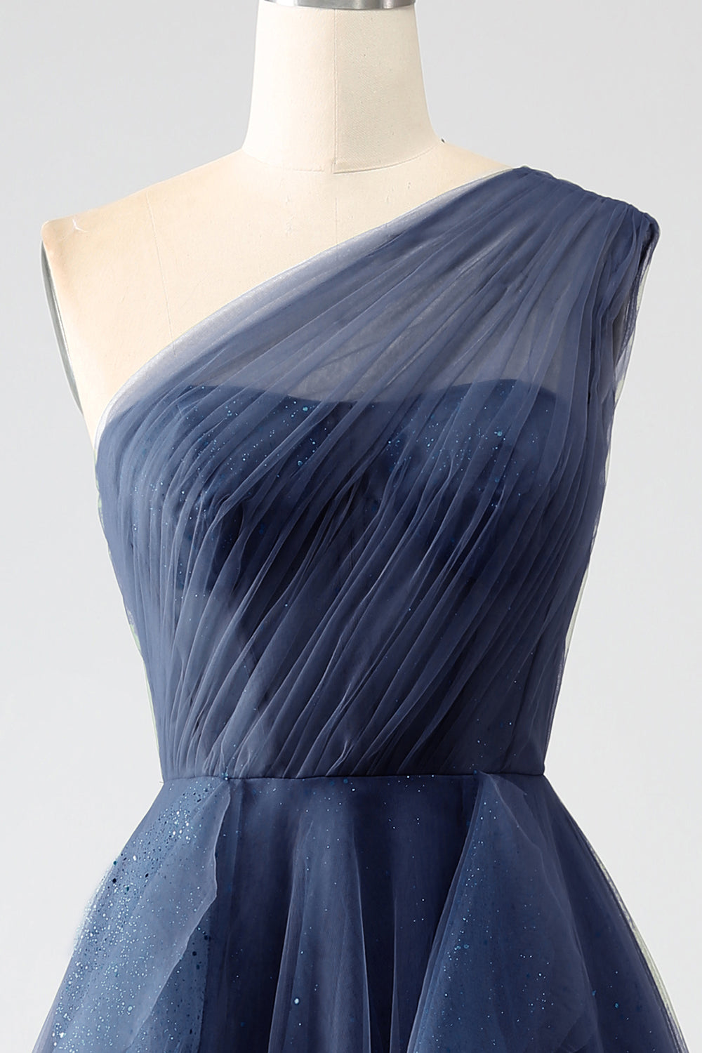 Verde scuro Tulle A-Line Monospalla Abiti Lunghi Prom