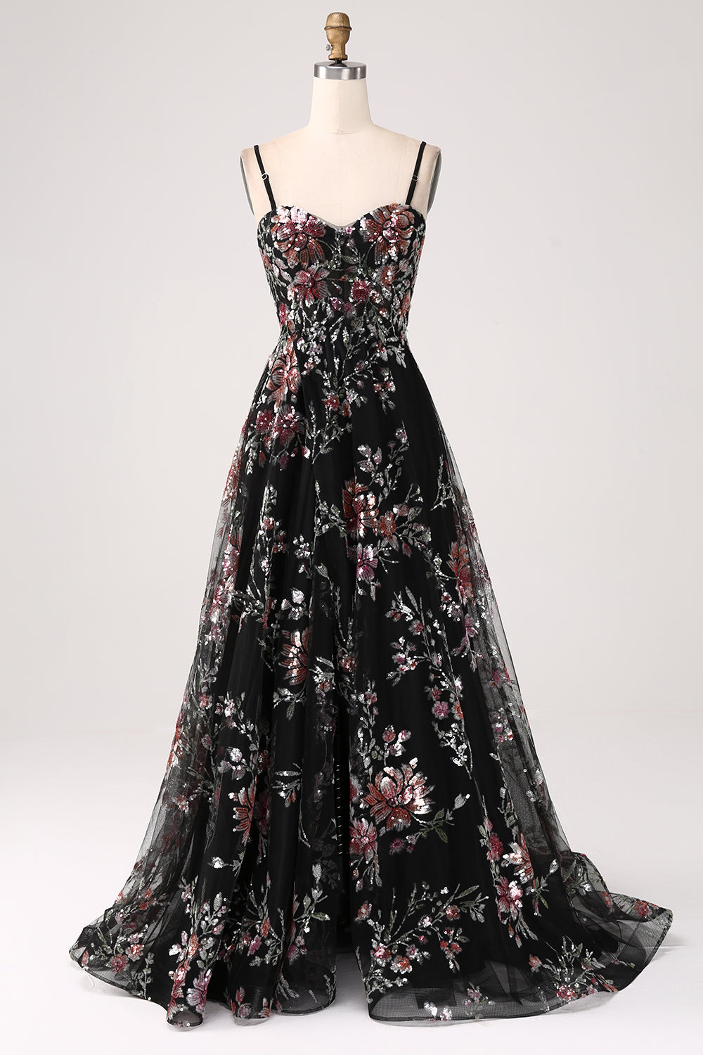 Avorio Fiore Ricamato Corsetto Lungo Abito da ballo con Fessura