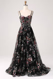 Avorio Fiore Ricamato Corsetto Lungo Abito da ballo con Fessura