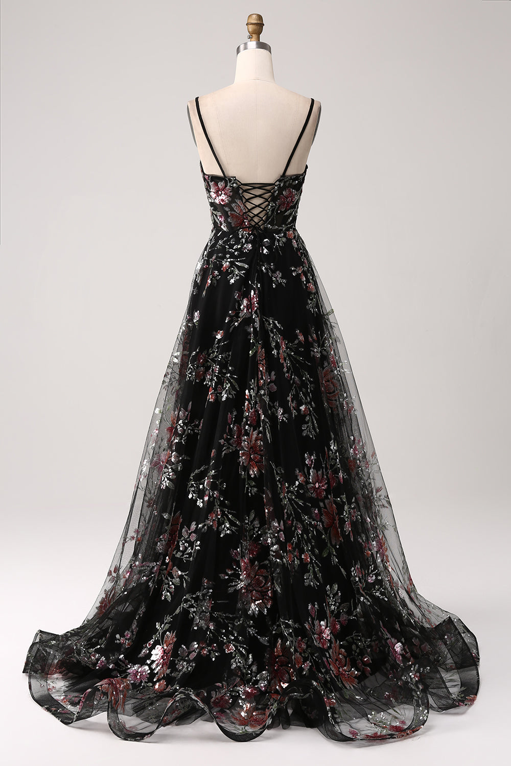 Avorio Fiore Ricamato Corsetto Lungo Abito da ballo con Fessura