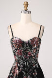 Avorio Fiore Ricamato Corsetto Lungo Abito da ballo con Fessura