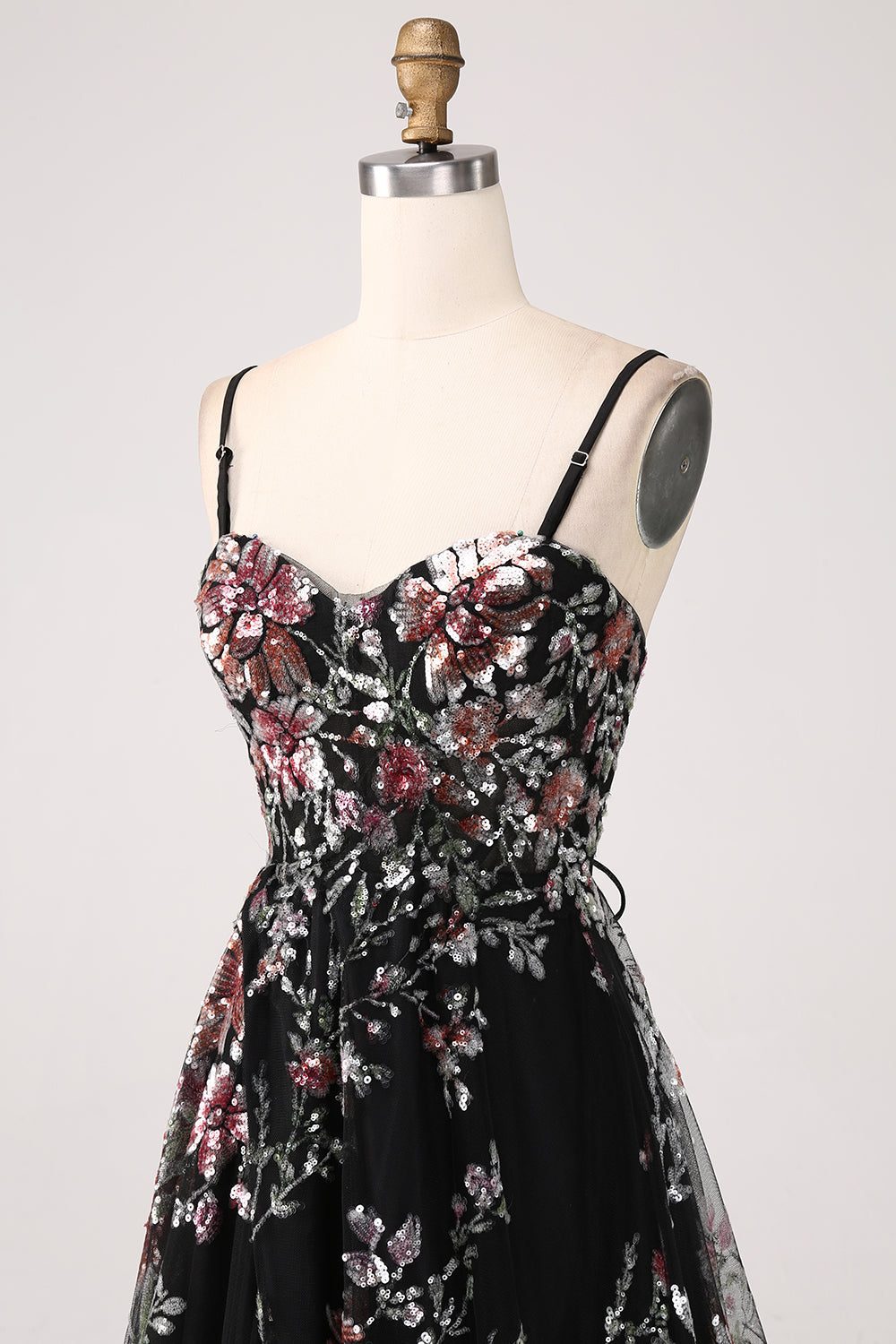 Avorio Fiore Ricamato Corsetto Lungo Abito da ballo con Fessura