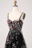 Avorio Fiore Ricamato Corsetto Lungo Abito da ballo con Fessura