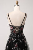 Avorio Fiore Ricamato Corsetto Lungo Abito da ballo con Fessura