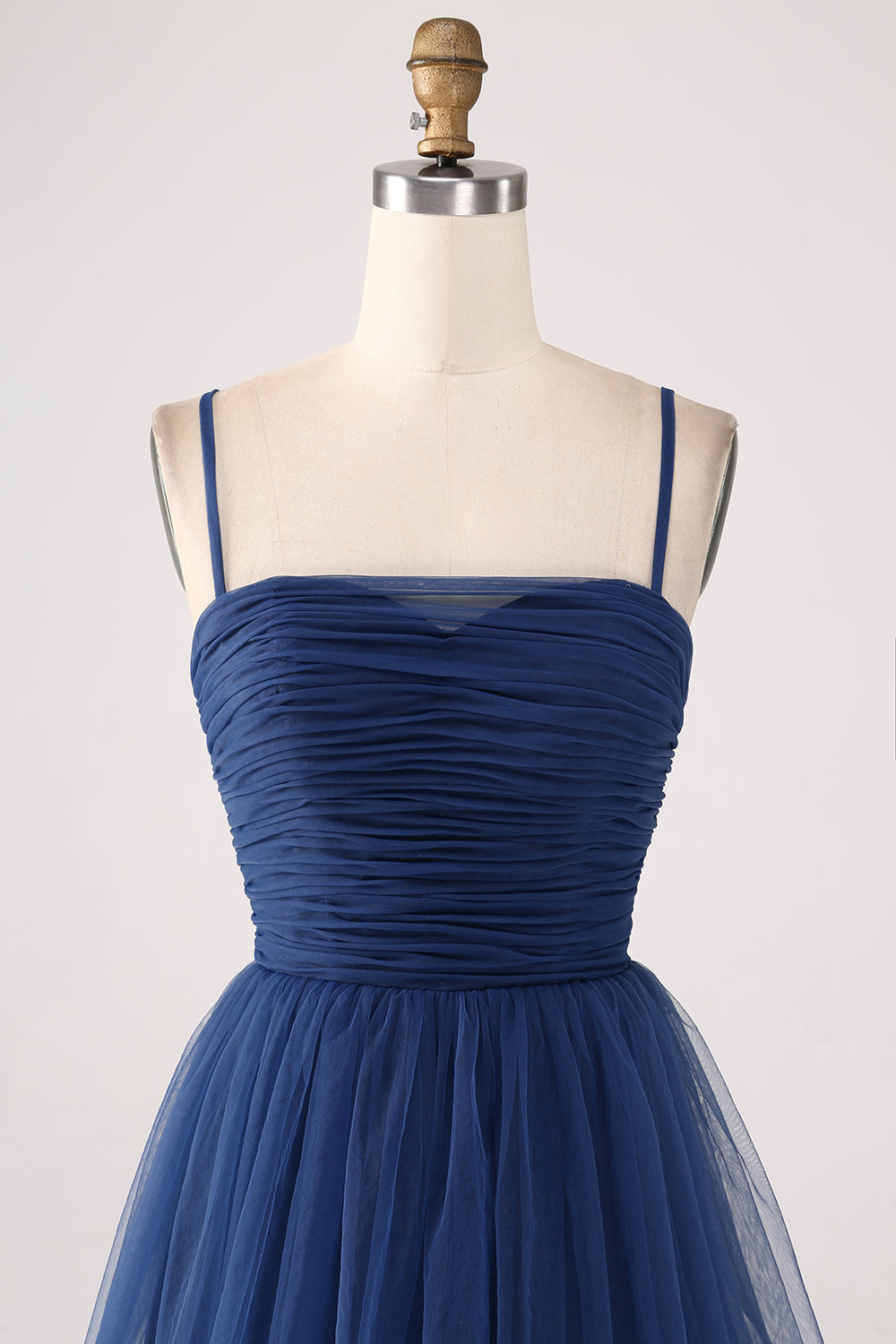 A Line Spaghetti Straps Abito da ballo plissettato in tulle a più livelli con fessura