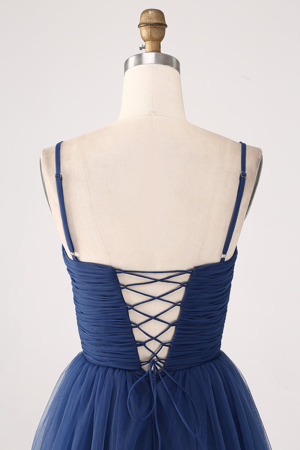 A Line Spaghetti Straps Abito da ballo plissettato in tulle a più livelli con fessura