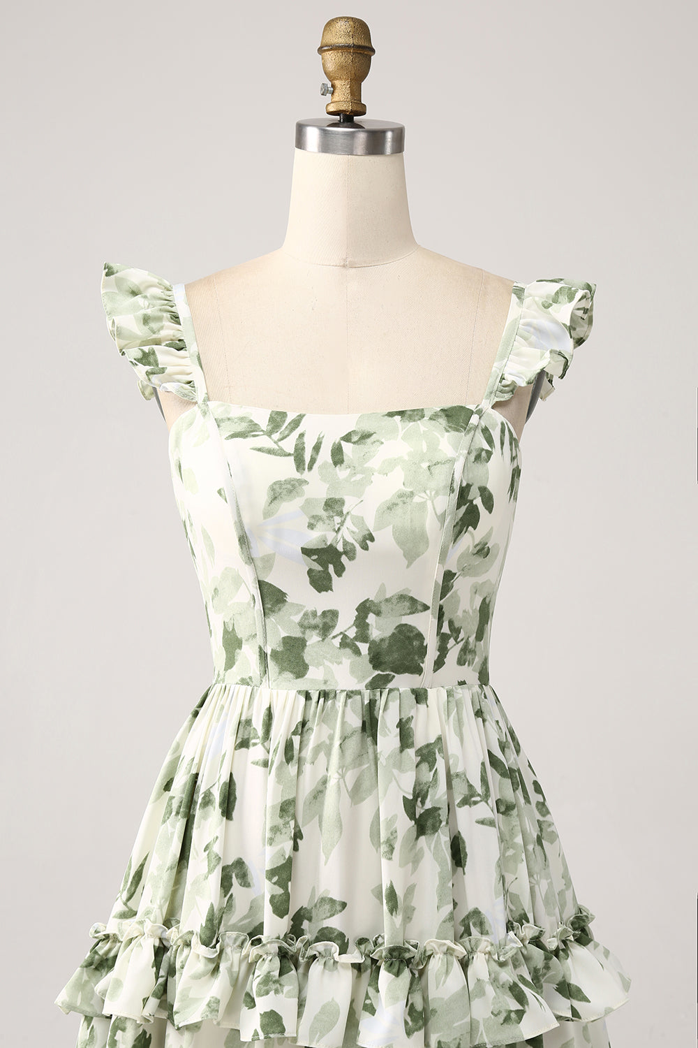 Verde floreale volant a più livelli Prom Dress con fessura