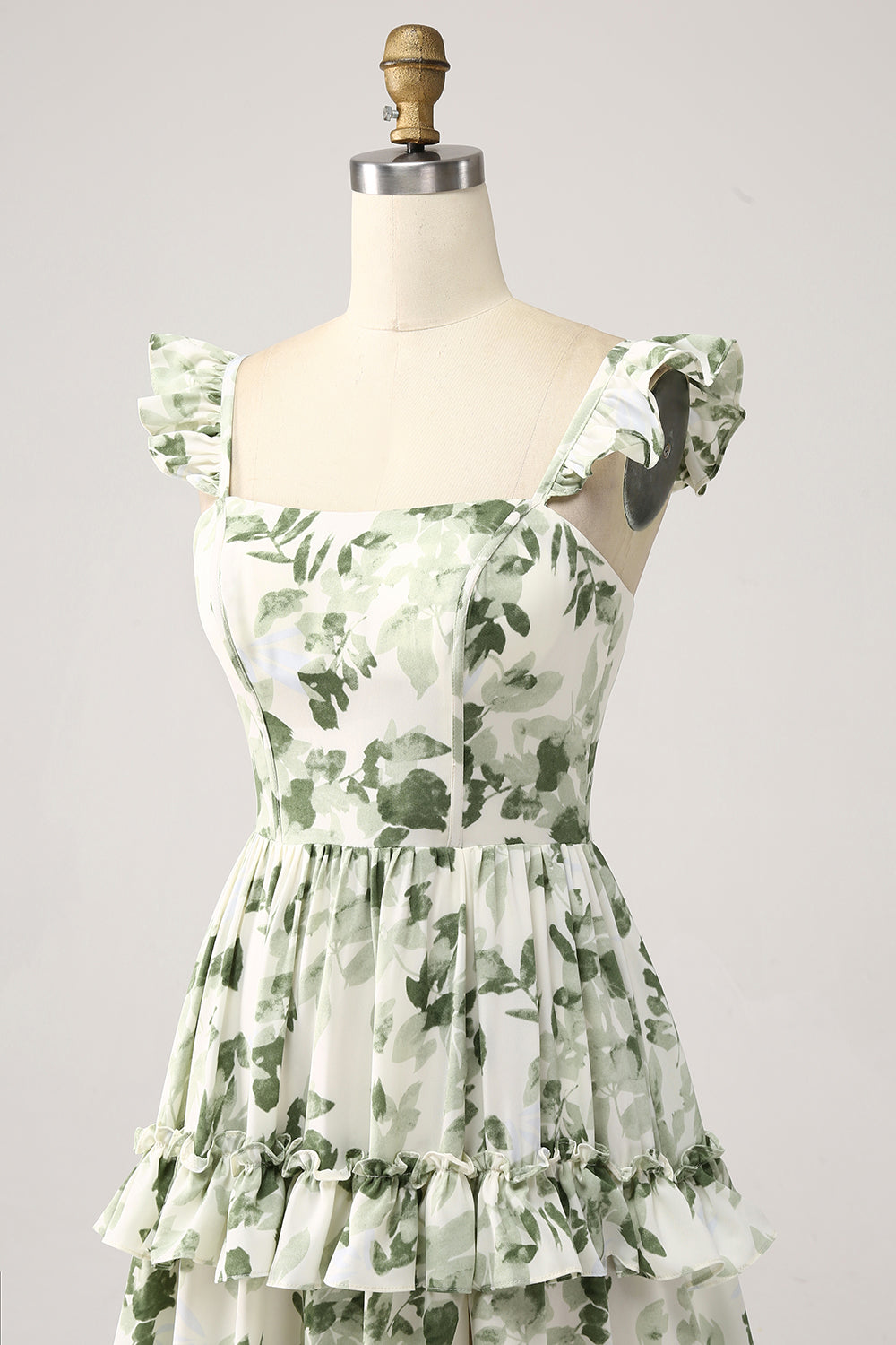 Verde floreale volant a più livelli Prom Dress con fessura