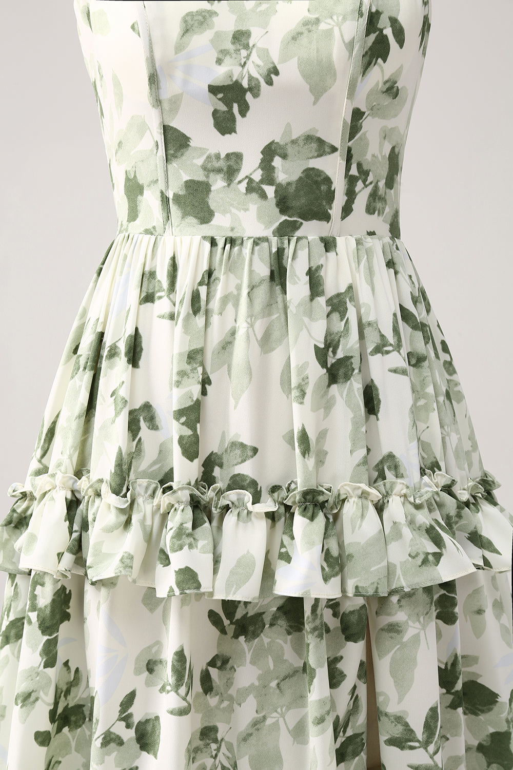 Verde floreale volant a più livelli Prom Dress con fessura