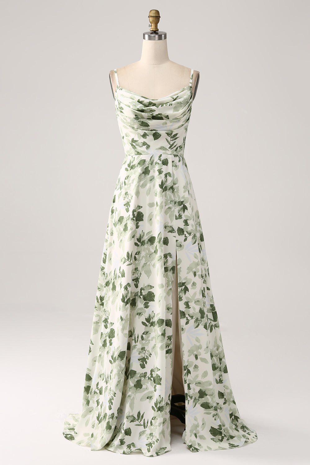 Collo ad anello verde floreale A Line Prom Dress con fessura