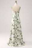 Collo ad anello verde floreale A Line Prom Dress con fessura