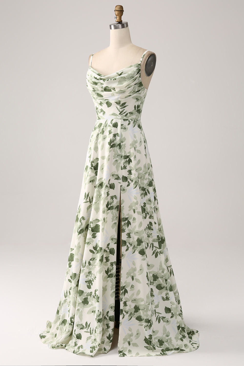 Collo ad anello verde floreale A Line Prom Dress con fessura