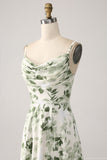 Collo ad anello verde floreale A Line Prom Dress con fessura
