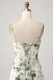Collo ad anello verde floreale A Line Prom Dress con fessura