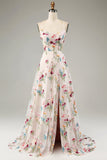 Avorio Fiore A-Line Spalline sottili Corsetto Abito Lungo cerimonia Con Fessura