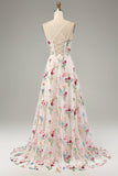 Avorio Fiore A-Line Spalline sottili Corsetto Abito Lungo cerimonia Con Fessura