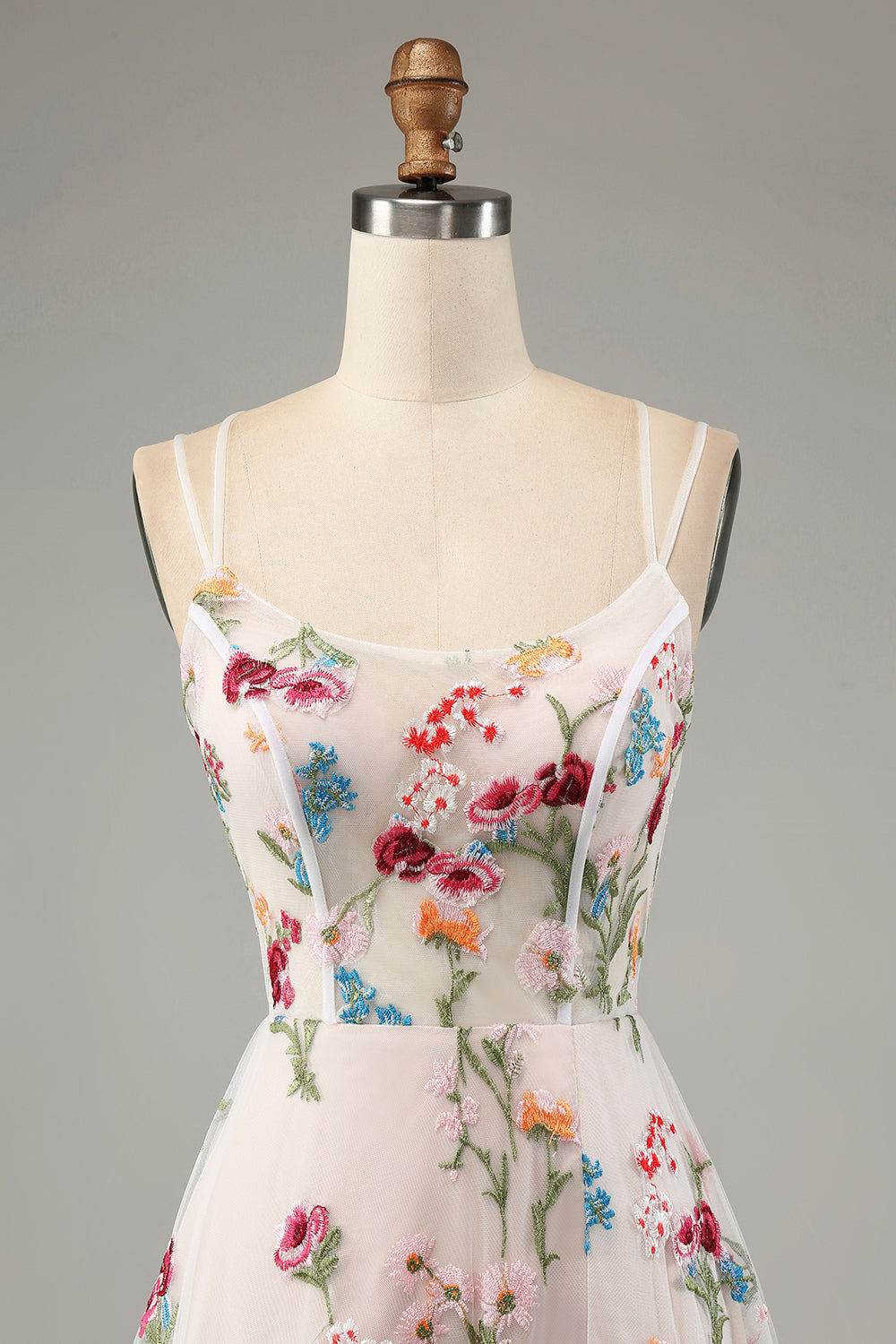 Avorio Fiore A-Line Spalline sottili Corsetto Abito Lungo cerimonia Con Fessura