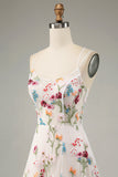 Avorio Fiore A-Line Spalline sottili Corsetto Abito Lungo cerimonia Con Fessura
