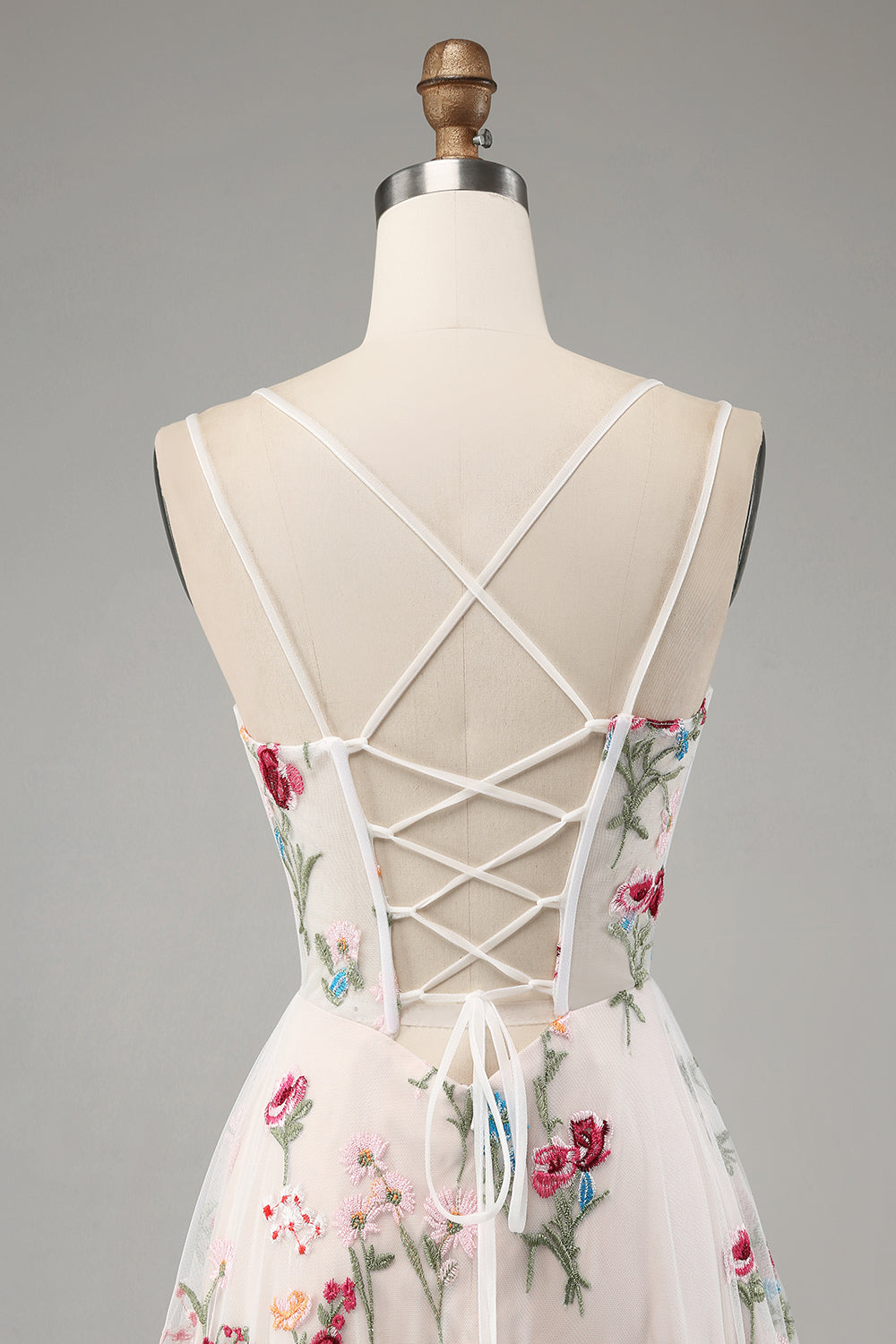 Avorio Fiore A-Line Spalline sottili Corsetto Abito Lungo cerimonia Con Fessura