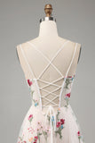 Avorio Fiore A-Line Spalline sottili Corsetto Abito Lungo cerimonia Con Fessura