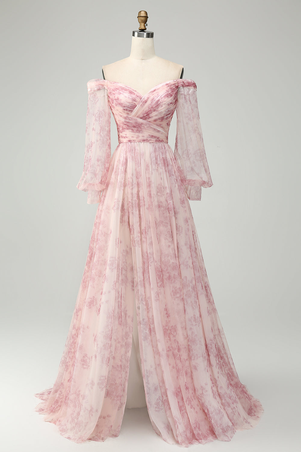 Fiore Blush A-Line Fuori Dalla Spalla Stampa Abito Da Cerimonia Con Fessura