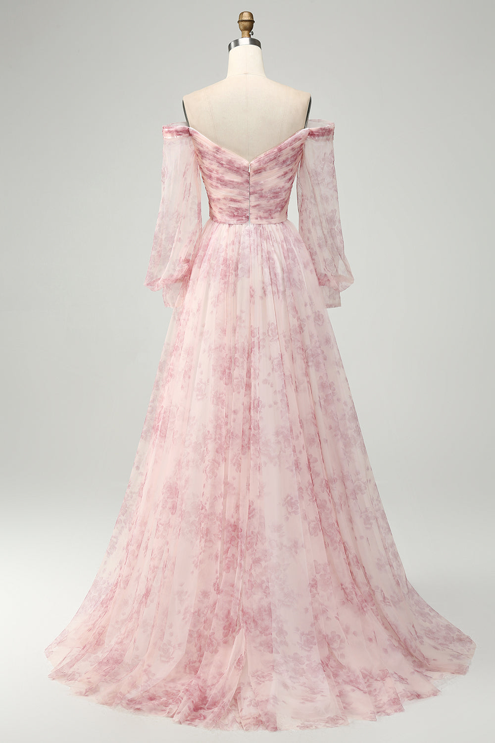 Fiore Blush A-Line Fuori Dalla Spalla Stampa Abito Da Cerimonia Con Fessura