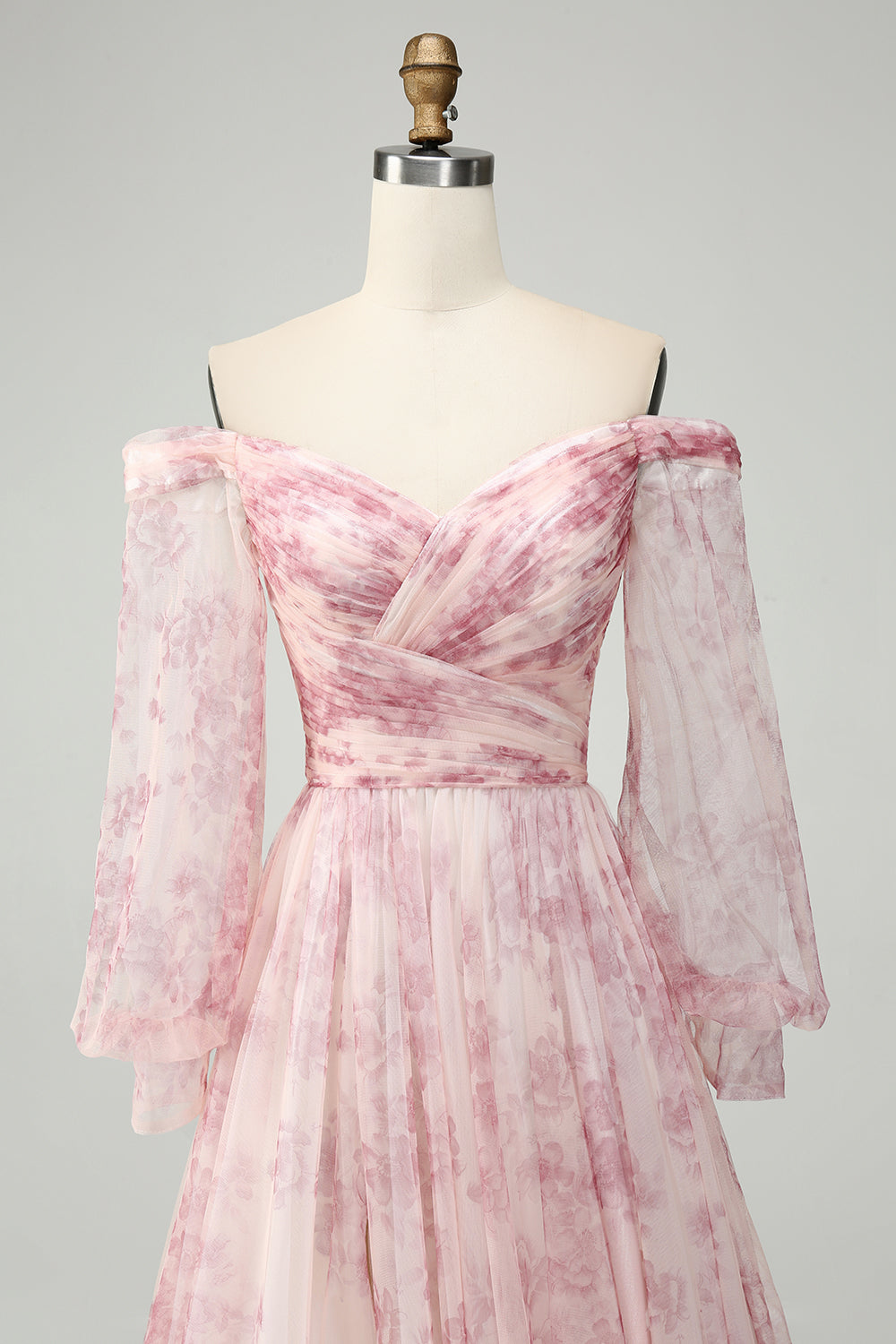 Fiore Blush A-Line Fuori Dalla Spalla Stampa Abito Da Cerimonia Con Fessura