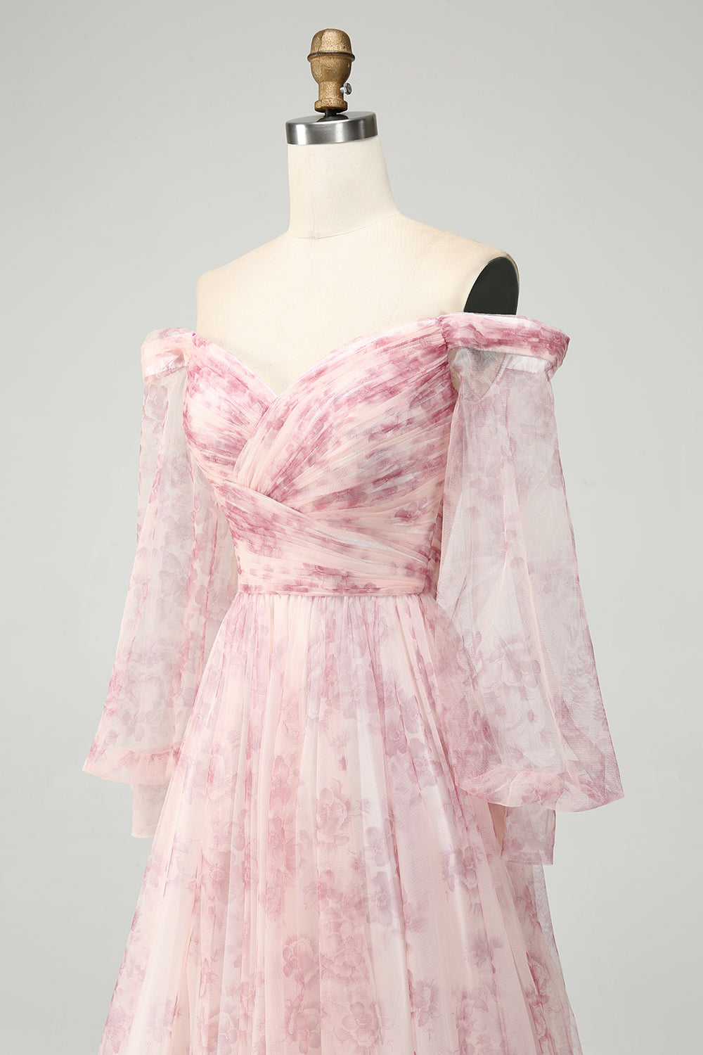 Fiore Blush A-Line Fuori Dalla Spalla Stampa Abito Da Cerimonia Con Fessura