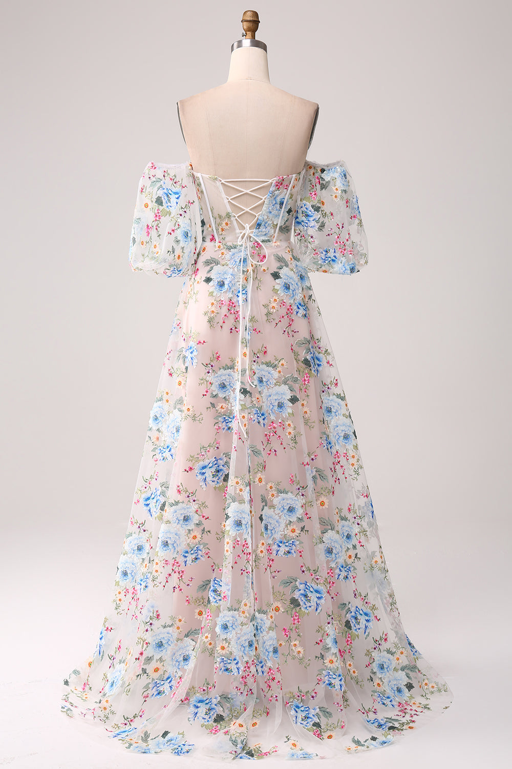 A-Line Albicocca fiore Off the Shoulder lungo corsetto Prom Dress