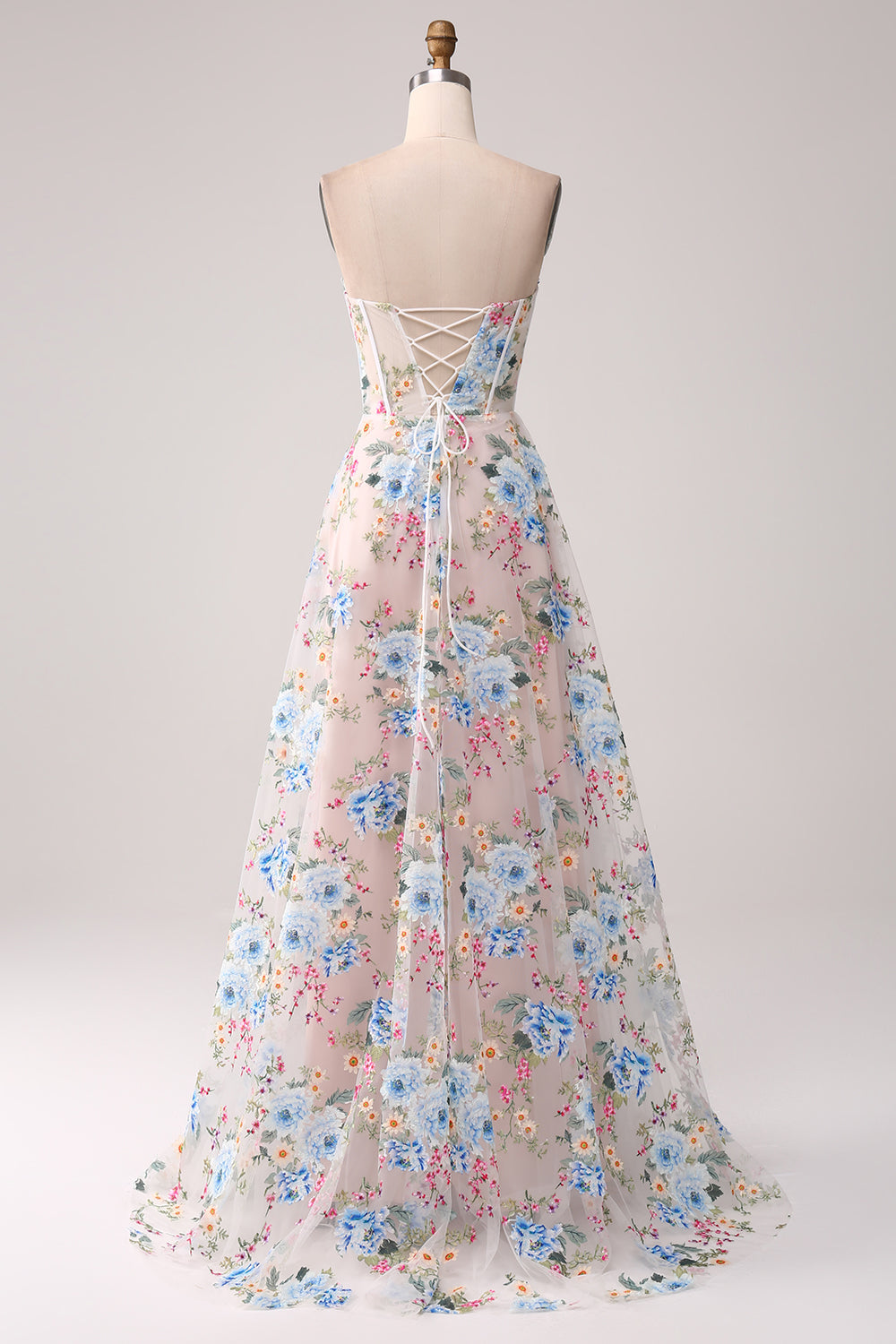 A-Line Albicocca fiore Off the Shoulder lungo corsetto Prom Dress