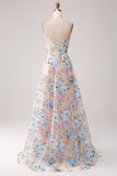A-Line Albicocca fiore Off the Shoulder lungo corsetto Prom Dress