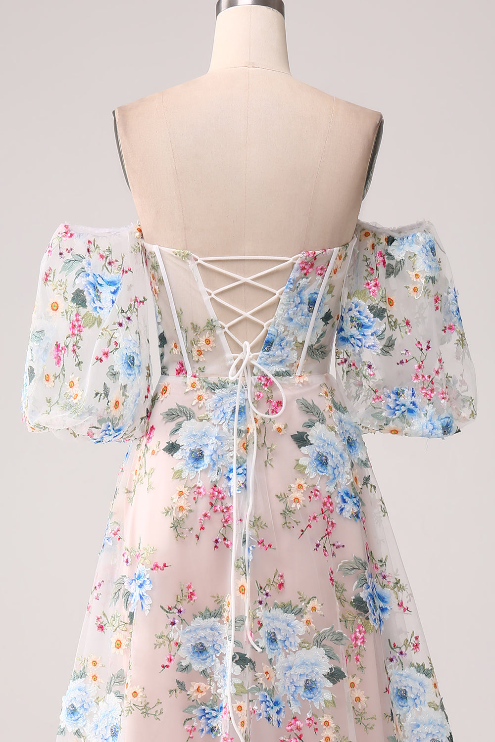 A-Line Albicocca fiore Off the Shoulder lungo corsetto Prom Dress