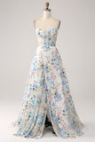 Avorio Fiore A-Line senza spalline Corsetto lungo Prom Dress