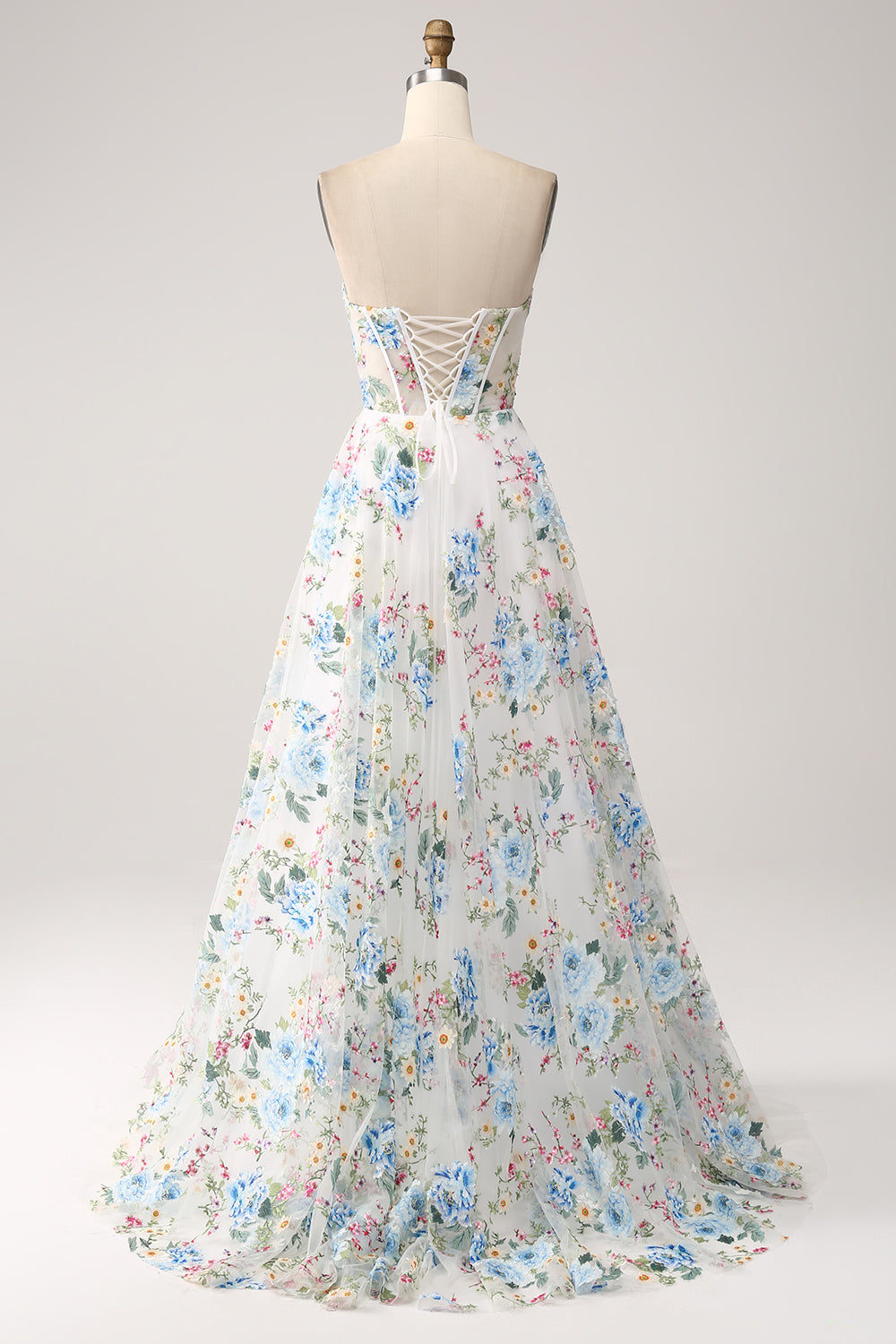 Avorio Fiore A-Line senza spalline Corsetto lungo Prom Dress
