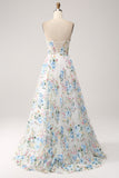 Avorio Fiore A-Line senza spalline Corsetto lungo Prom Dress